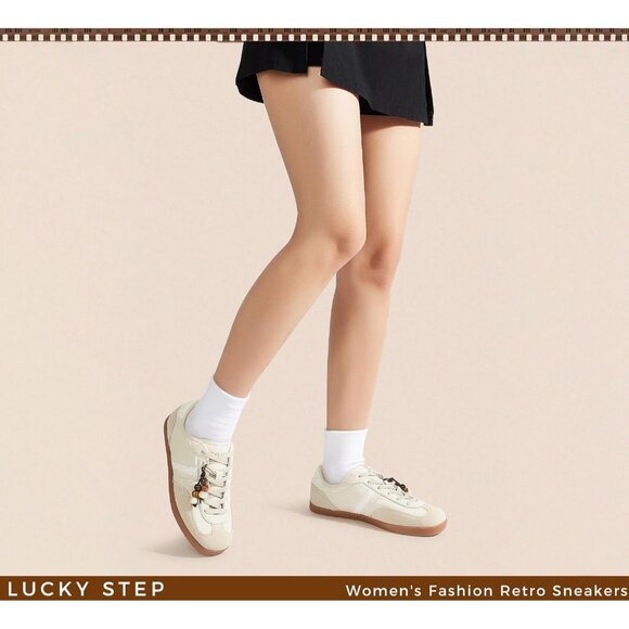 Women's Beige Fashion Retro Sneaker Casual Trendy Walking Classic Shoes Non Slip - Picture 8 of 9
